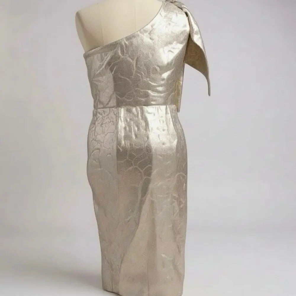 Betsy & Adam Metallic One Shoulder Cocktail Sheath Dress Gold Silver Women 8 - Picture 2 of 5
